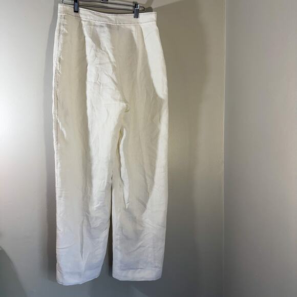 Vintage Eagle's Eye 100% Linen Wide Leg Trousers | Contrast Stitching - Picture 6 of 7